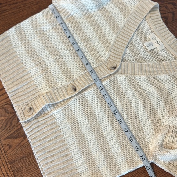 Jessica Simpson relaxed fit Beige Striped Cardigan button down V neck cropped M - Picture 12 of 14
